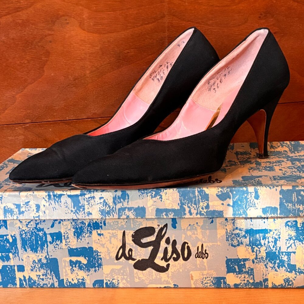 Vintage Pinup Women's 6.5 Black Cocktail Party Heels 1960s Boudoir Heels Retro - Picture 12 of 15
